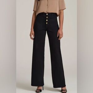 Women’s Wide Leg Black Flare Jeans | Button up distressed Tall jeans NWT size 29